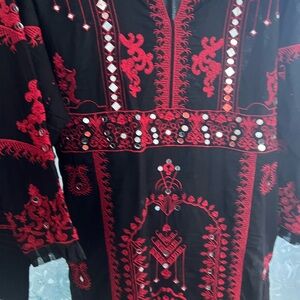 Elegant Black and Red Embroidered Dress